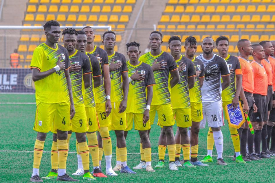 Vitesse FC players celebrating a 2–1 win over Express FC in the Uganda Premier League